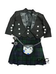 Boys Traditional Highland Dress Set Tartan Kilt, Formal Jacket & Saltire Sporran