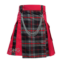 Men Scottish Red Gothic Kilt Front Tartan Apron Utility Kilt Size 28" to 62"