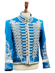 Sky Blue Napoleonic Hussar Wool Military uniform jacket Handmade Scottish Jacket