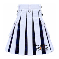 Scottish Leatherstrape Tartan kilt Pleats Men Highland White Utility Kilt Size