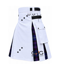 Scottish Leatherstrape Tartan kilt Pleats Men Highland White Utility Kilt Size