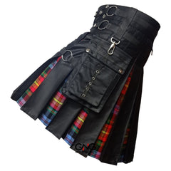 Men's Black Hybrid Utility Kilt – Scottish Modern Fashion Kilt with Tartan Pleats & Cargo Pocket