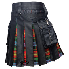 Men's Black Hybrid Utility Kilt – Scottish Modern Fashion Kilt with Tartan Pleats & Cargo Pocket