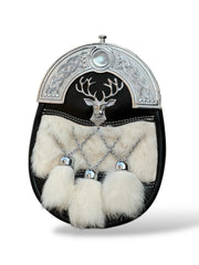 Scottish Men's Stage Head Badge Fur Sporran Leather Kilt Sporran with Chain