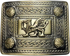 Men's Scottish Welsh Dragon Sporran Set | 6 Piece Kilt Set With Antique Sporran, Belt, Brooch, Buckle, Pin & Socks