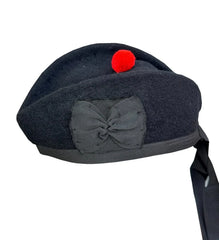 Men Plain Black Glengarry Hat Red pom pom Piper Bonnet Hat Military Kilt Cap