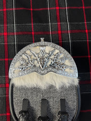 Scottish Tweed Sporran Chrome Thistle Cantle Kilt Sporran With Chain Belt