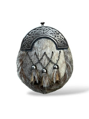 Men’s Scottish Antique Plate Kilt Sporran | Celtic 3 Tassel Highland Sporran with Chain Belt