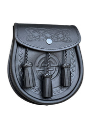 Scottish Handmade Sporran | Black Leather | With Chain Strap