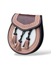 Men's Scottish Brown Leather Sporran | Handmade Kilt Sporran 3 Tassel Celtic Design | Chain Strap Highland Kilt Accessory
