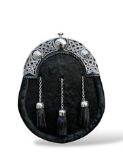 Men’s Scottish Black Kilt Sporran | Celtic Cantle 3 Tassel Sporran with Chain & Belt