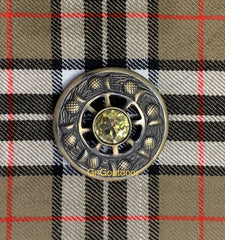 Scottish Kilt Fly Plaid Brooch Thistle Design Yellow Stone Highland Antique Kilt Brooch Pin