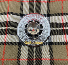 Scottish Kilt Fly Plaid Brooch White Stone Chrome Finish 3 Inch Highland Sash Kilt Brooch