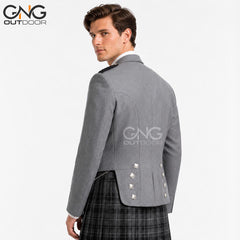 Men’s Grey Scottish Prince Charlie Jacket & Waistcoat Set Formal Kilt Jacket