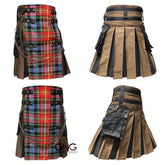 Men’s Scottish Multicolor Tartan Gothic Kilt with Chain Detail, Front Apron & Utility Pockets