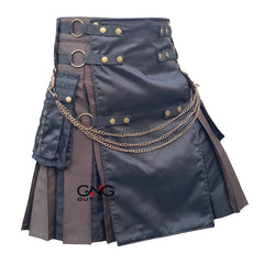 Men's Two-Tone Black and Brown Utility Kilt with Antique Chains | 28" to 60"