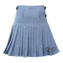 Men's Traditional Scottish 8-Yard Kilt Light Grey Herringbone Tweed Formal Kilt