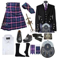 Men's Traditional 11-Piece Wedding Kilt Set | Prince Charlie Jacket, Masonic Sporran & Brogues