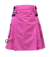 Men's Pink Modern Utility Kilt with Black Leather Straps