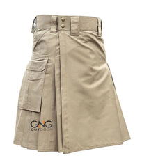 Men’s Khaki Tactical Utility Kilt Scottish Ripstop Cotton Cargo Kilt