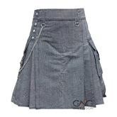 Men’s Grey Scottish Utility Kilt | Modern Highland Fashion Kilt with Cargo Pockets 28–62