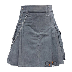 Men’s Grey Scottish Utility Kilt | Modern Highland Fashion Kilt with Cargo Pockets 28–62