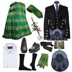 Men's 11-Piece Lion Rampant Prince Charlie Kilt Outfit | Formal Green Tartan Set