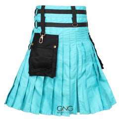 Men's Scottish Aqua Utility Kilt | Brown Cross Strap & Black Nylon Hybrid Sports Kilt