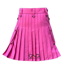 Men's Pink Modern Utility Kilt with Black Leather Straps