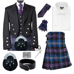 Men's Complete Prince Charlie Kilt Outfit | Formal Wedding Set with Black Sporran