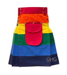 Men's Multicolor Striped Utility Kilt with Cargo Pocket Bold Modern Pleated Design