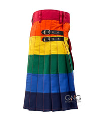 Men's Multicolor Striped Utility Kilt with Cargo Pocket Bold Modern Pleated Design