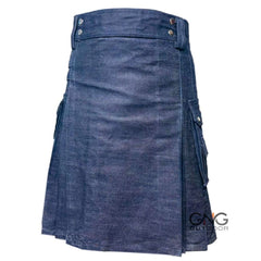 Men's Scottish Blue Denim Utility Kilt Casual Fashion Cargo Sports Kilt