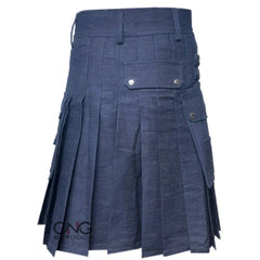 Men's Scottish Blue Denim Utility Kilt Casual Fashion Cargo Sports Kilt