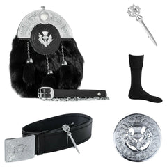 Men's Scottish Thistle Kilt Sporran Set – Traditional Highland Outfit for Weddings & Formal Events