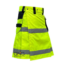 Men's Neon Green Reflective Utility Kilt High Visibility Workwear Highland Kilt
