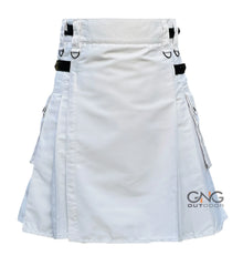 Men's Scottish Leather Strap White kilt Fashion Cotton Utility kilt Modern Kilt