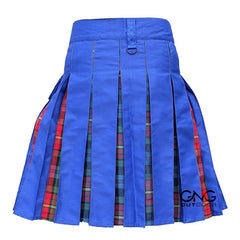 Men's Scottish Blue Utility Kilt Red Tartan Pleated Hybrid Fashion Kilt