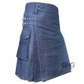 Men's Scottish Blue Denim Utility Kilt Casual Fashion Cargo Sports Kilt