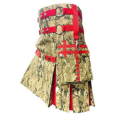 Men's Scottish Desert Camo Cotton Utility Kilt Red Pleated Tactical Hybrid