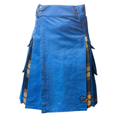 Men's Scottish Sky Blue Denim-Style Utility Kilt Tartan Pleated Hybrid