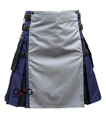 Men's Scottish Utility Kilt Blue with Grey Front Apron – Modern Highland Fashion Kilt