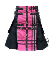 Men's Scottish Pink and Black Fashion Utility kilt Modern Kilt Size 28-62