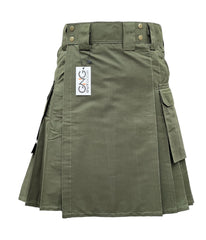 Men’s Green Tactical Utility Kilt – Ripstop Cotton Cargo Kilt with Functional Pockets