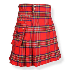 Men’s Scottish Red Tartan Utility Kilt – Traditional Highland Pleated Fashion Kilt