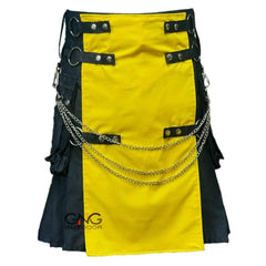 Men's Black & Yellow Utility Kilt Scottish Highland Modern Fashion Kilt