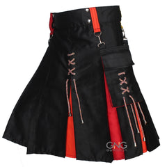 Men's Black Hybrid Utility Kilt with Rainbow Pleats & Laces | Pride Kilt