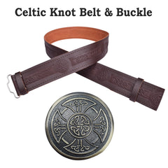Men's Brown Celtic Knot Leather Kilt Belt with Antique Celtic Buckle – Scottish Highland Belt