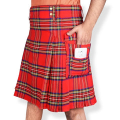 Men’s Scottish Red Tartan Utility Kilt – Traditional Highland Pleated Fashion Kilt