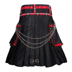Men's Scottish Macgregor Tartan Front Apron Utility Kilt | Black Gothic Hybrid
